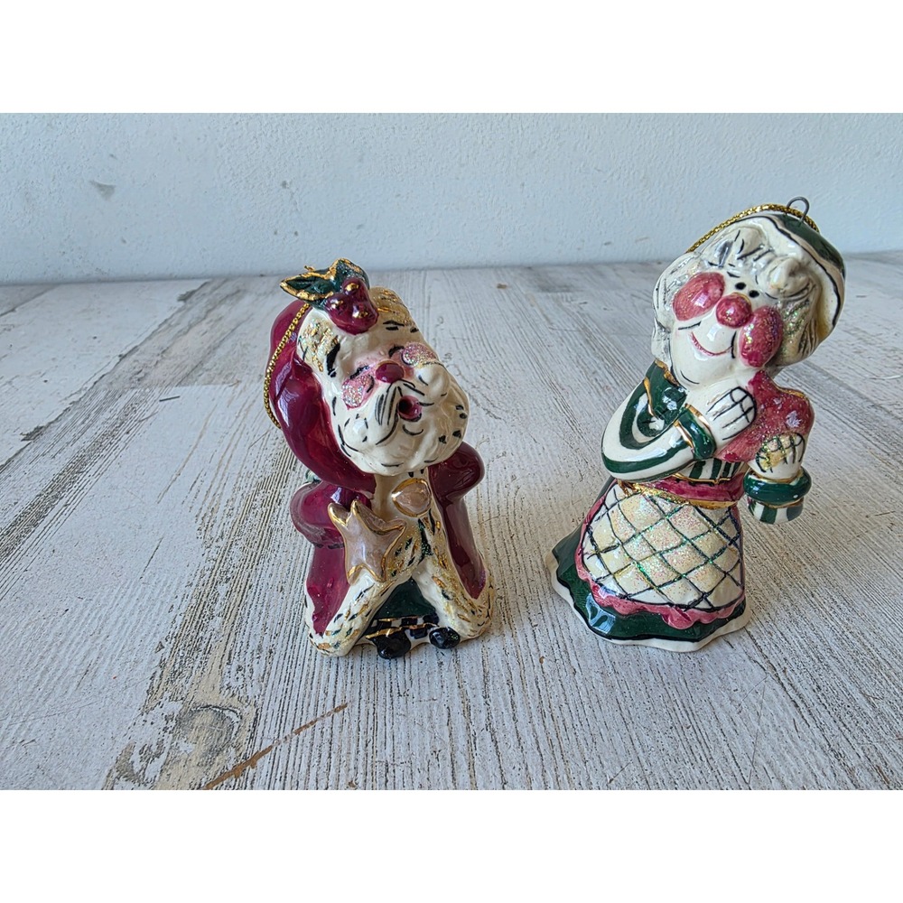 Vintage Blue sky Santa Mrs Claus ornament ceramic Heather goldbine 2001 tree